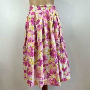 Vintage Handmade Cottagecore Peasant Pink Yellow Midi Skirt Pockets Women M